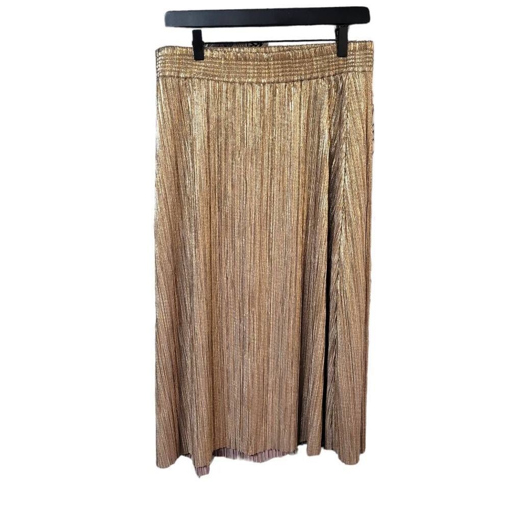 Topshop Gold Pleated Midi Skirt - Picture 2 of 7